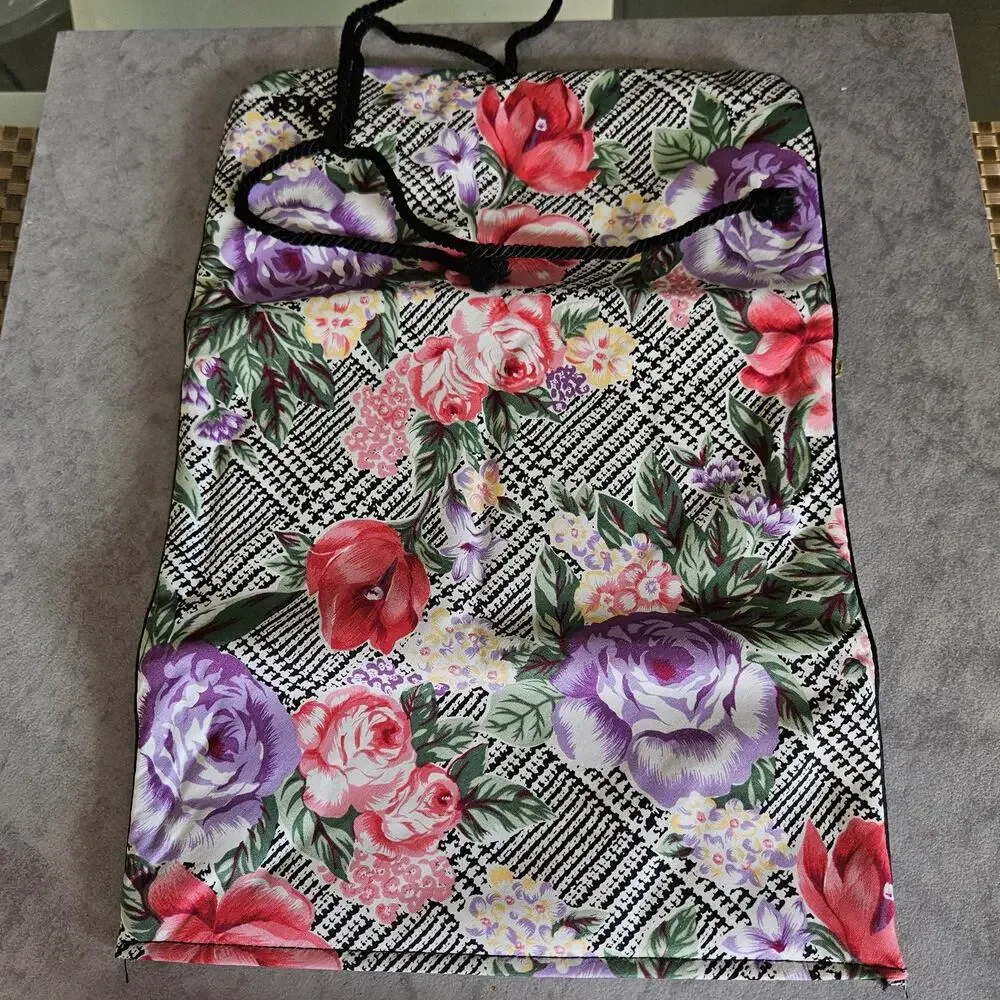 Christian Dior Pink Purple Floral Roll Up Cosmetic Bag Travel Organizer 9.5x5in